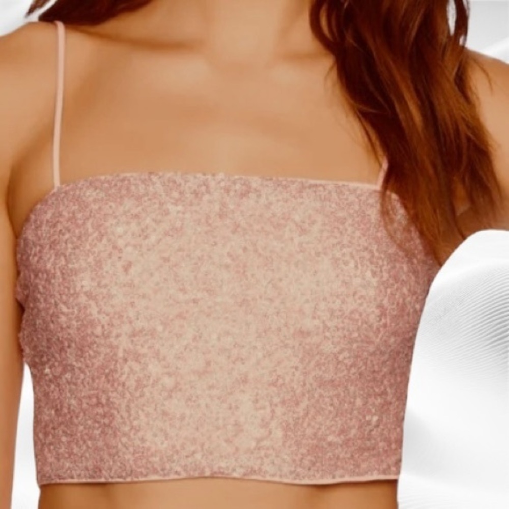NEW Susana Monaco Ballarina Pink Sequin String Crop Top Large
